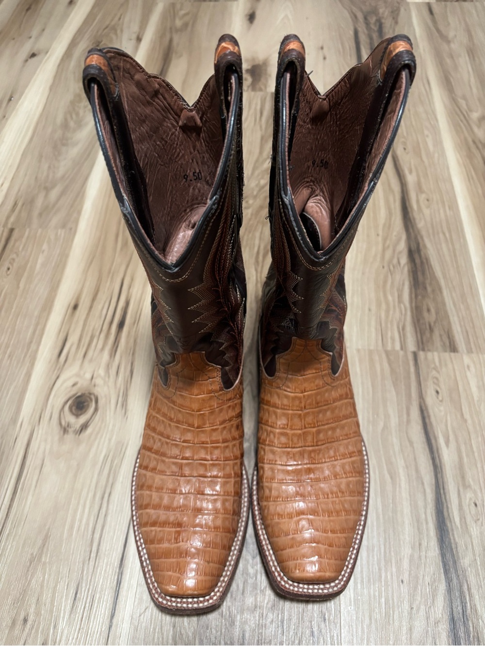 9.5D Ariat Caramel Caiman Belly square toe boot
